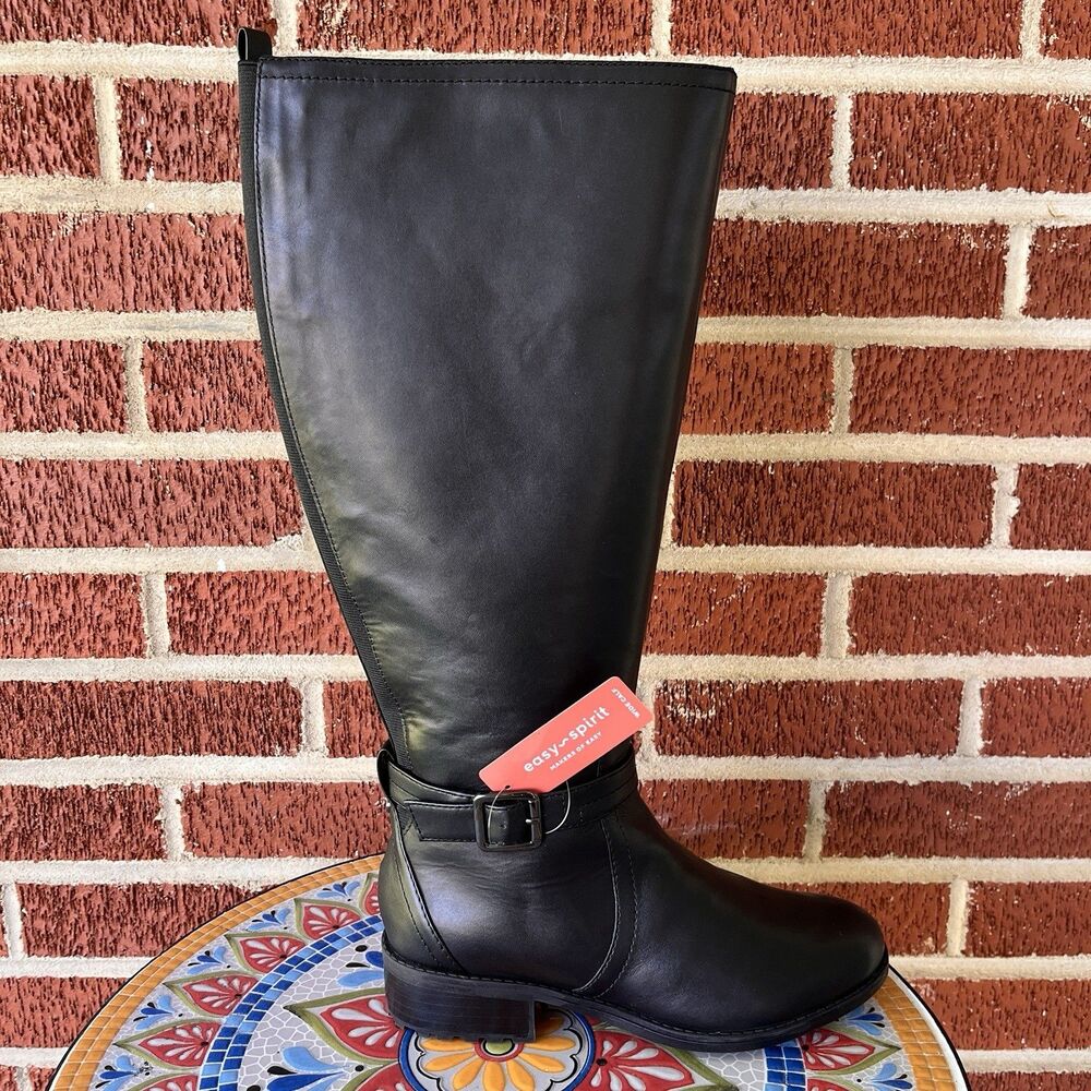 Easy Spirit Reverie Womens 6 Wide Black Leather Wide Calf Knee High Riding Boots